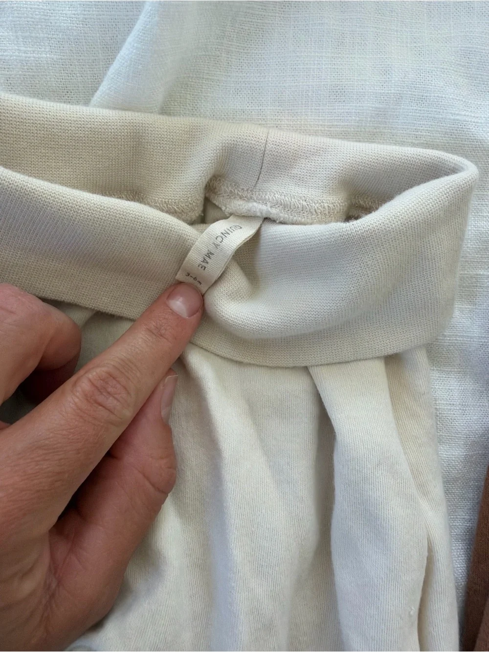 Quincy Mae Fold-Over Waist Joggers - Cream & Brown